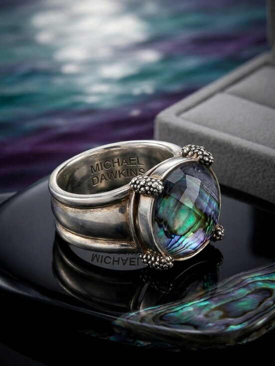 Michael Dawkins Abalone Faceted Crystal Sterling Silver Ring